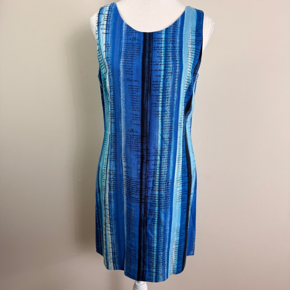 Moschino Cheap and Chic Blue Newspaper Print Stripe Sheath Shift Dress Italy 8